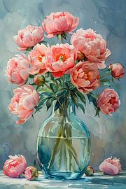 Romantische Pfingstrosen in Vase mit stilvollem Hintergrund von Poster Art Shop