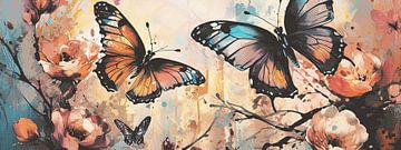 Panorama schilderij met kleurige vlinders van Emiel de Lange