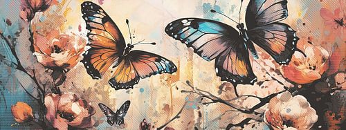 Panorama schilderij met kleurige vlinders