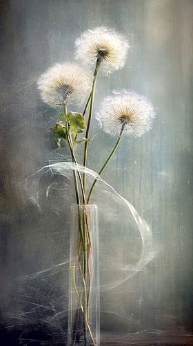 Paardenbloemen in een transparante vaas Aquarel KI