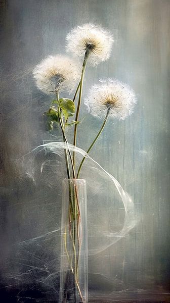 Dandelions in a Transparent Vase Watercolour KI by Cathrin Illgen