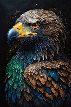 Eagle in Gold and Blue Splendour by De Muurdecoratie