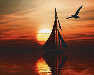 Sailing boat at sunset 1