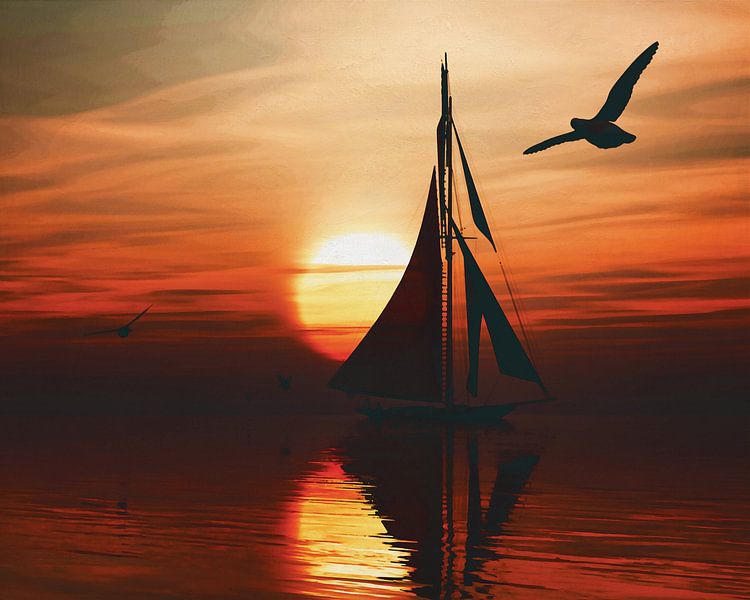 Sailing boat at sunset 1 by Jan Keteleer