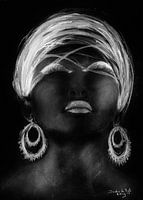 Portrait of an African woman in black and white.
