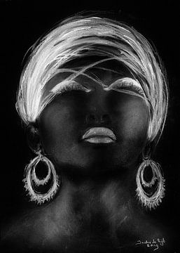 Afrikaanse vrouw in zwart en wit. van Ineke de Rijk