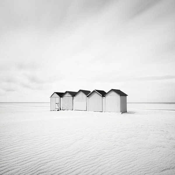 Vijf strandhutten. Normandië, Frankrijk van Stefano Orazzini