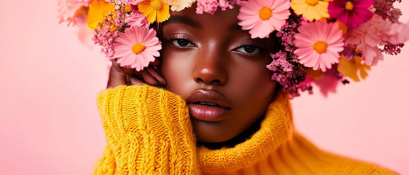 Woman with wreath of flowers - Colourful by Poster Art Shop