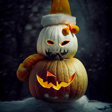 Halloween sneeuwman gemaakt van twee pompoenen van Edsard Keuning