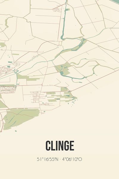 Vintage map of Clinge (Zeeland) by Prints of Place