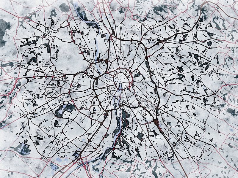 Map of Toulouse with the style 'White Winter' by Maporia