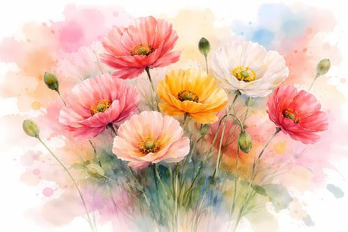 Pastellfarbene Mohnblumen