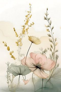 Botanische illustratie: Dromerig klaprozen schilderij van Studio Pieternel