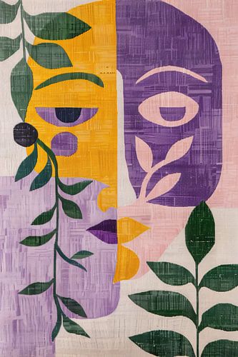 Abstracte gezichten met bladeren in kleur