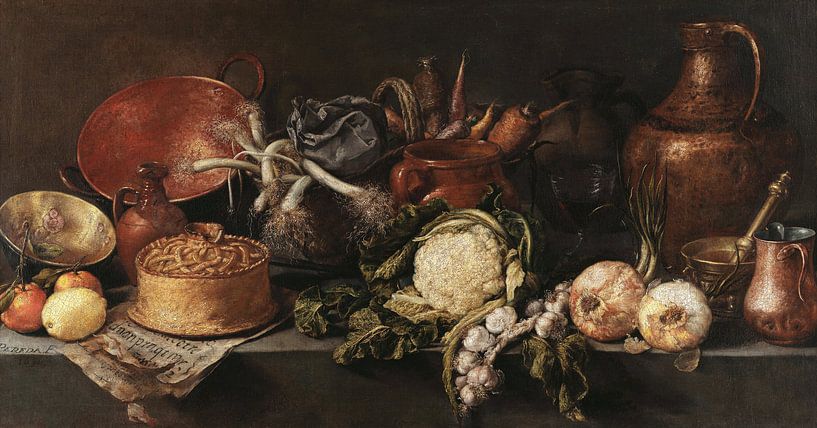 Stilleben mit Gemüse und Küchenutensilien, Antonio de Pereda von Meesterlijcke Meesters