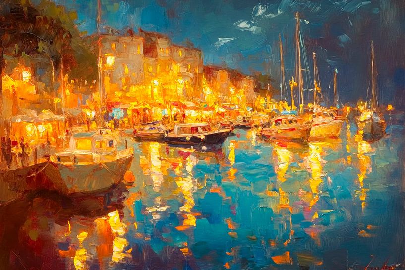Hafenbeleuchtung Abend von Poster Art Shop