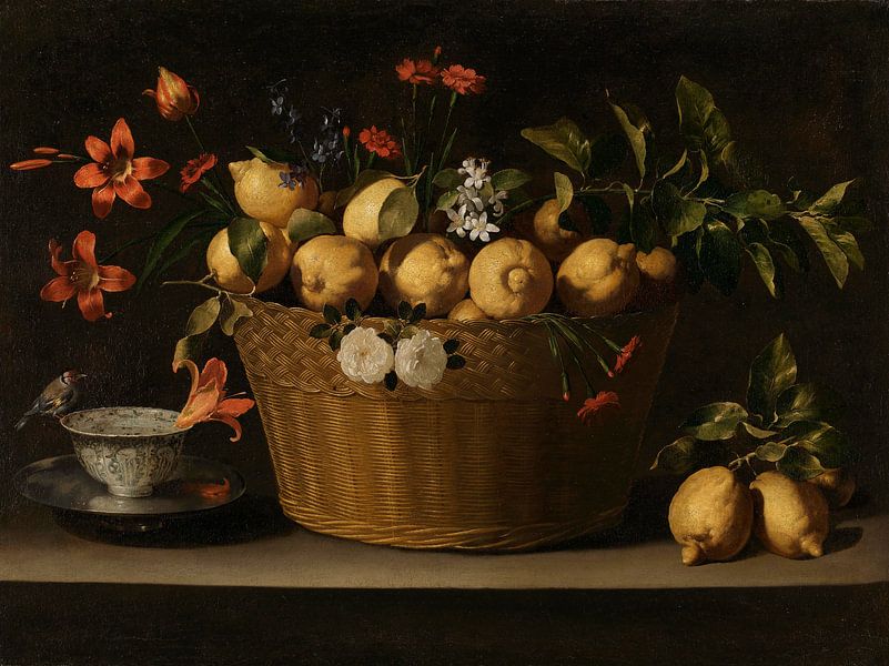 Stilleben mit Zitronen in einem Weidenkorb, Juan de Zurbarán von Meisterhafte Meister