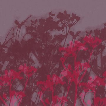 Wilde bloemen in neon donkerrood, donkerpaars op lila. van Dina Dankers