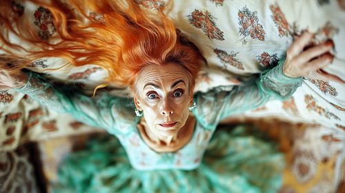 Senioren met rood haar op het bed