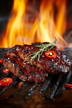 Juicy steak with fiery flair by Poster Art Shop