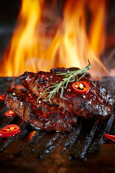 Saftiges Steak mit feurigem Flair von Poster Art Shop