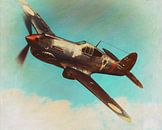 Retro stijl schilderij van een vliegende Curtis Wright P-40K uit 1940 van Jan Keteleer thumbnail