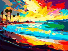 LA op het strand met schilderij