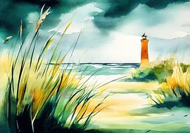 Lighthouse by the sea - watercolour by Niklas Maximilian