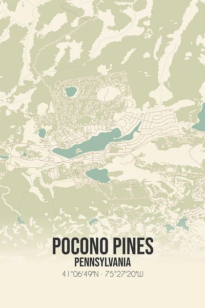 Carte ancienne de Pocono Pines (Pennsylvanie), USA. par Affiches de lieux