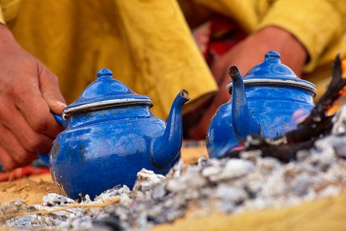 Sahara desert. Tuareg makes tea