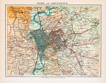 Vintage plattegrond Rome en omstreken ca. 1900 van Studio Wunderkammer