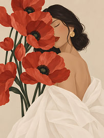 Frau inmitten scharlachroter Mohnblumen von Mosaic Dialogue
