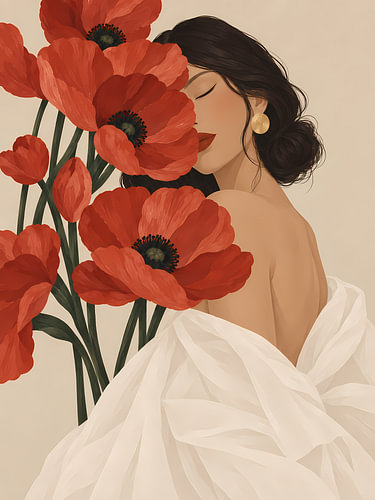 Woman among Scarlet Poppies