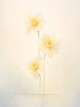 Ethereal Yellow Narcissus Trio In Soft Light