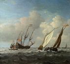 Een Nederlands schip, een jacht en kleinere schepen in een briesje, Willem van de Velde van Meesterlijcke Meesters thumbnail