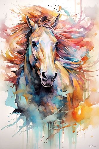 abstract kleurig aquarel van een paard.
