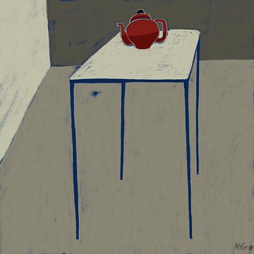 Dun, blauw tafeltje, theepot, wacht op bezoek, gezellig. van Martin Groenhout