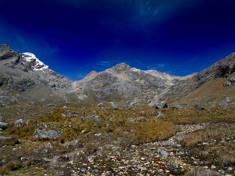 cordillera blanca trektocht. bergen, gras en blauwe lucht par Eline Oostingh