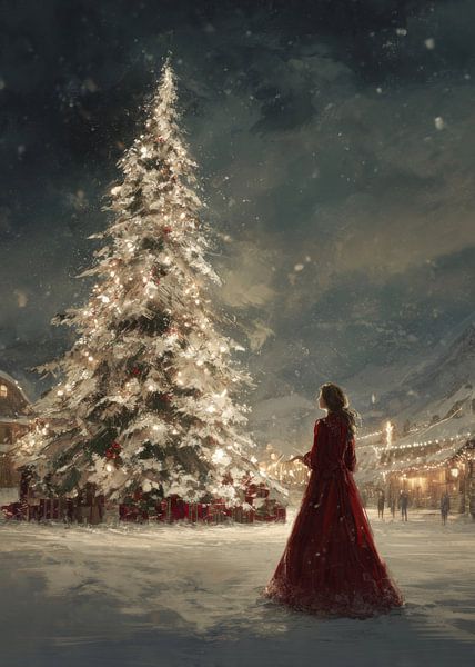 abstract painting christmas tree with ladies by hisam colours