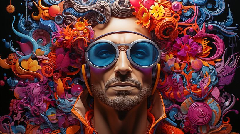 Porträt eines Mannes mit Sonnenbrille, Karnevalsmaske und Bodypainting von Animaflora PicsStock