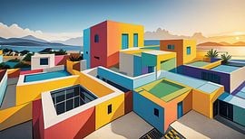 Kunst met kleuren en gebouwen