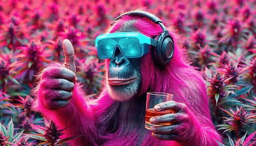 Pinker Affe im Cannabisfeld von AidasignArt