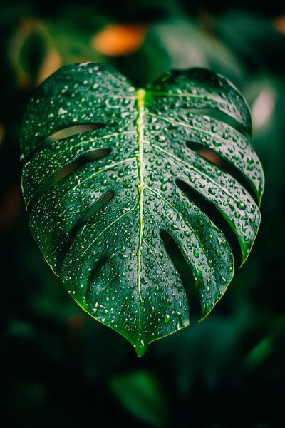 Tropisches Blatt mit Wassertropfen von Poster Art Shop