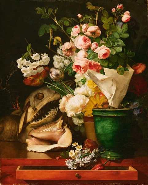 Still Life with Flowers, Shells, a Shark's Head, and Petrifications , Antoine Berjon by Masterful Masters