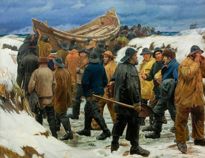 Das Rettungsboot wird durch die Dünen gebracht, Michael Ancher von Meisterhafte Meister