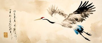 Drijvende kraanvogel in delicate kleuren van Poster Art Shop