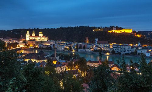 Passau from above at the blue hour