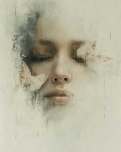 Modern en abstract portret met twee vlinders