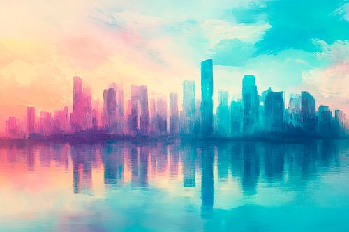 Futuristische skyline in een kleurenspel