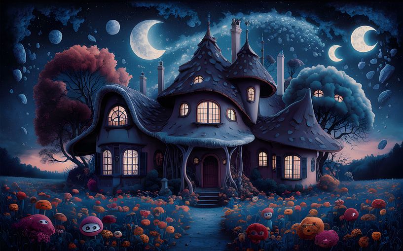 Night in the fantasy village by Petra Dreiling-Schewe